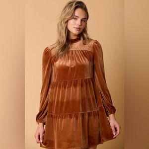 NWT Perfee Tiered Ruched Mock Neck Long Sleeve Dress